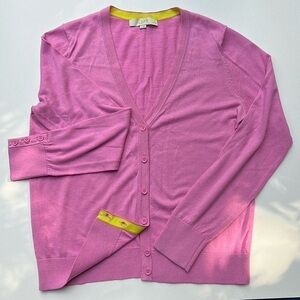 Loft pink cardigan long sleeve office‎ sweater cute large bold fun colorway